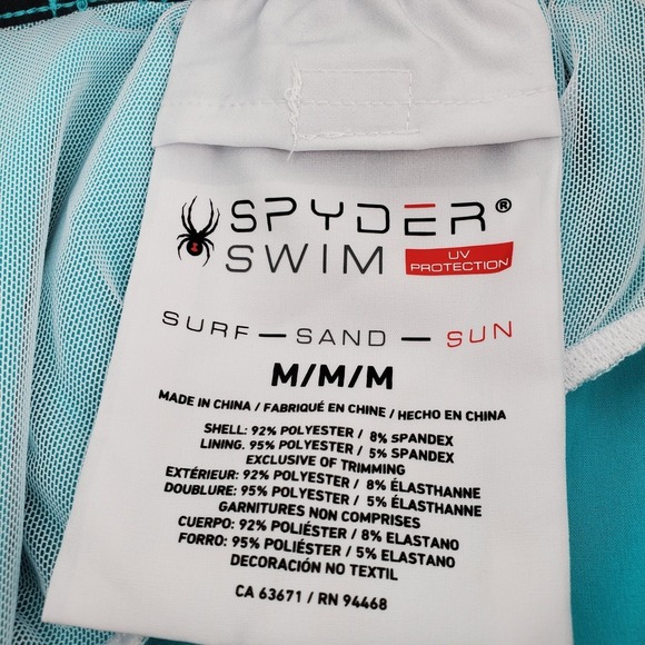 Spyder Mens Medium Swim Trunks Turquoise Zip Pocket Quick Dry Lined Breathable - Picture 4 of 8